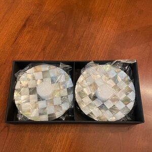 MacKenzie-Childs Glow Set of Two (2) Round Candle Holders - Grey & Pearl